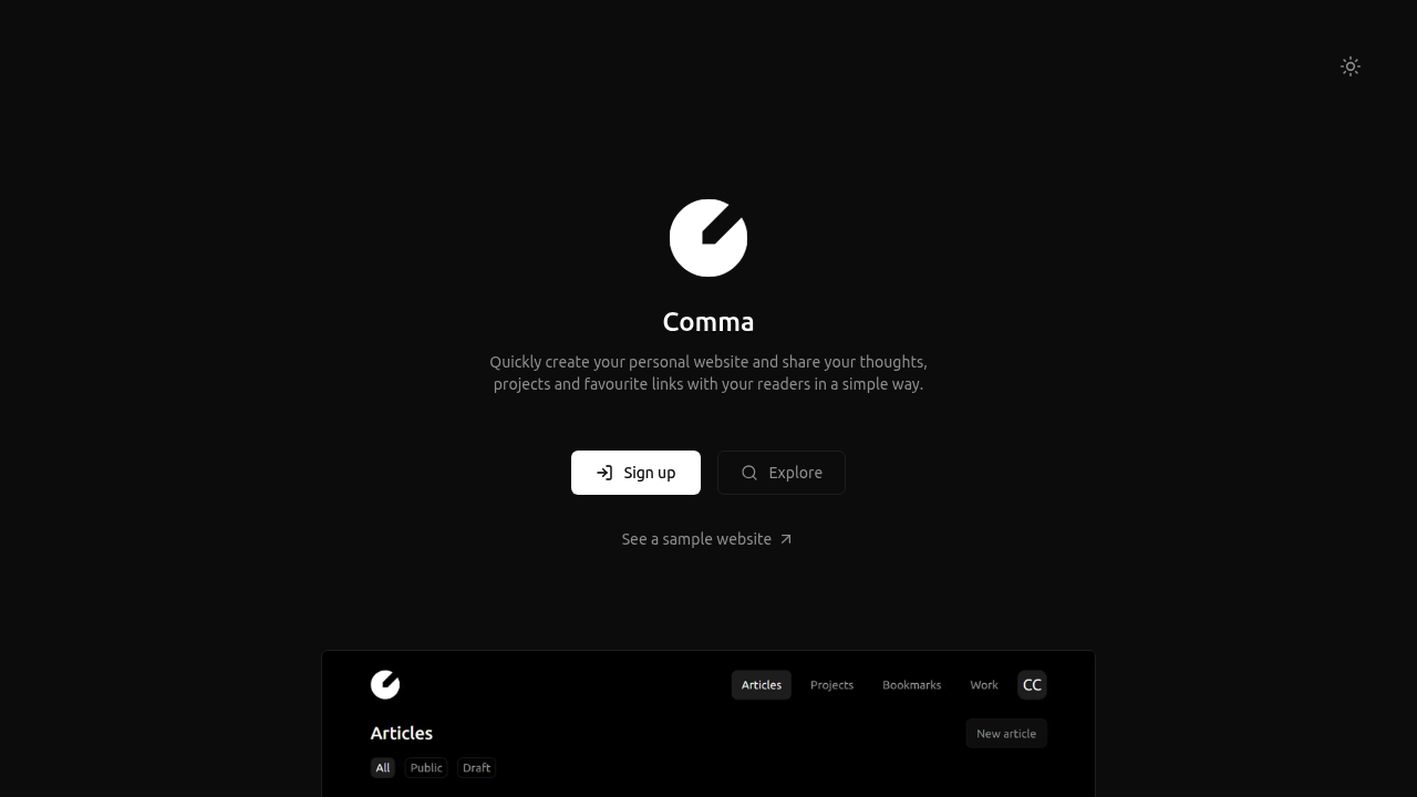 Screenshot of Comma website